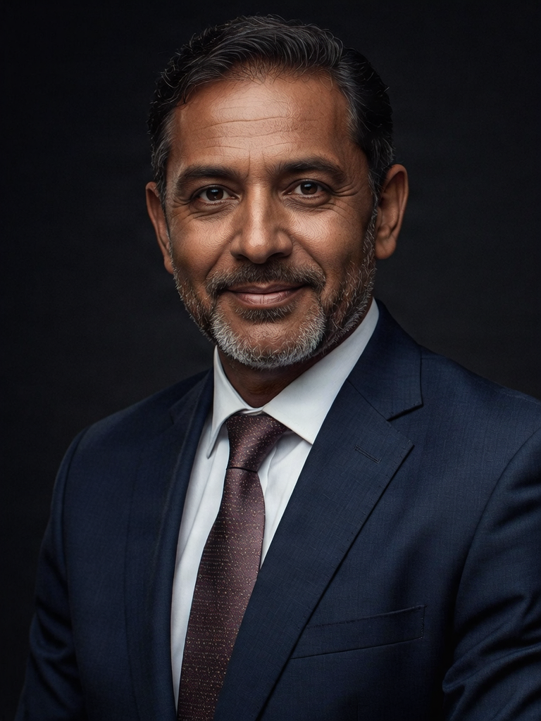 Professional portrait of Surendra Singh Mertia, an elegant Indian guide, in a cinematic setting.